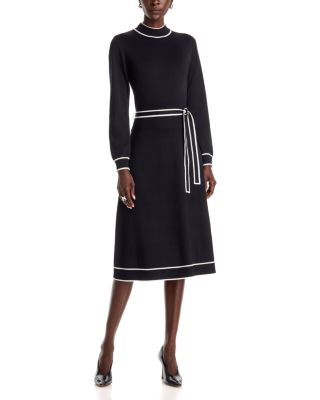 Contrast Trim Belted Dress