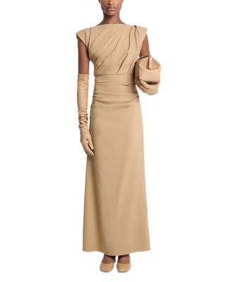 Draped Column Wool-Blend Gown