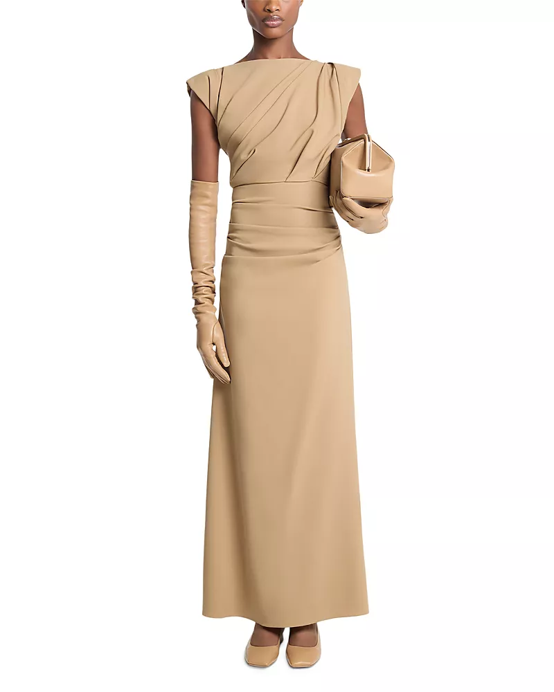 Michael Kors Collection Draped Column Wool-Blend Gown