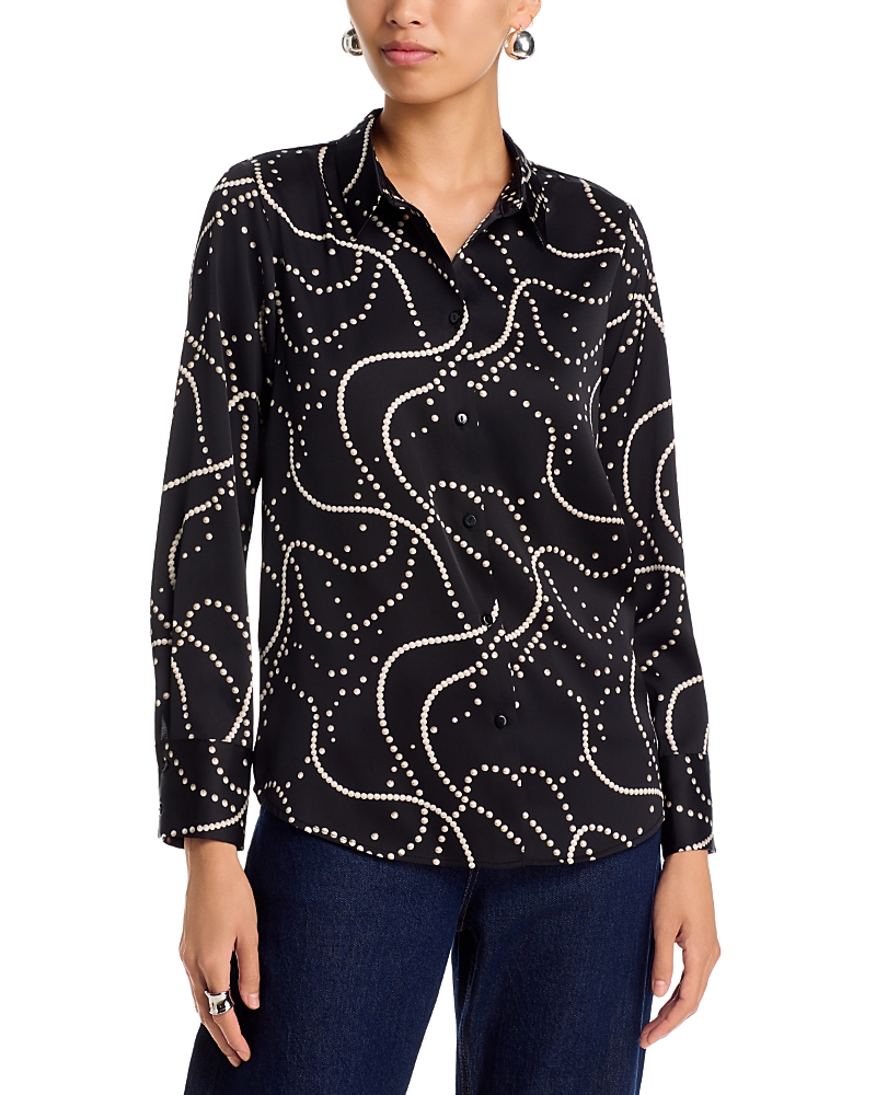 Aqua Pearl Print Satin Shirt - Exclusive