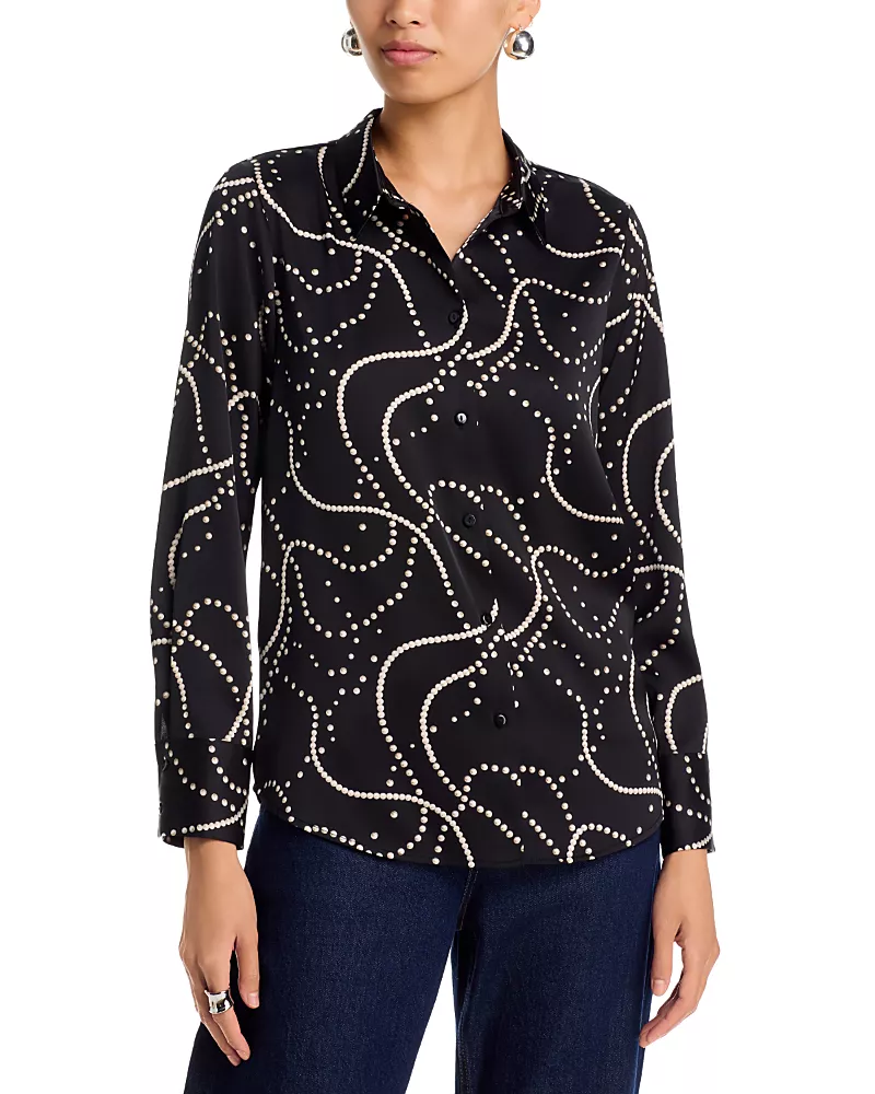 Aqua Pearl Print Satin Shirt - Exclusive