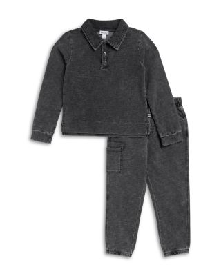 Splendid Boys' Overdye Long Sleeved Polo Shirt & Pants Set - Little Kid In Washed Black