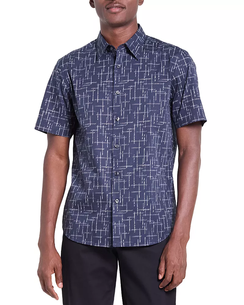 Theory Irving Etched Grid Short Sleeve Shirt