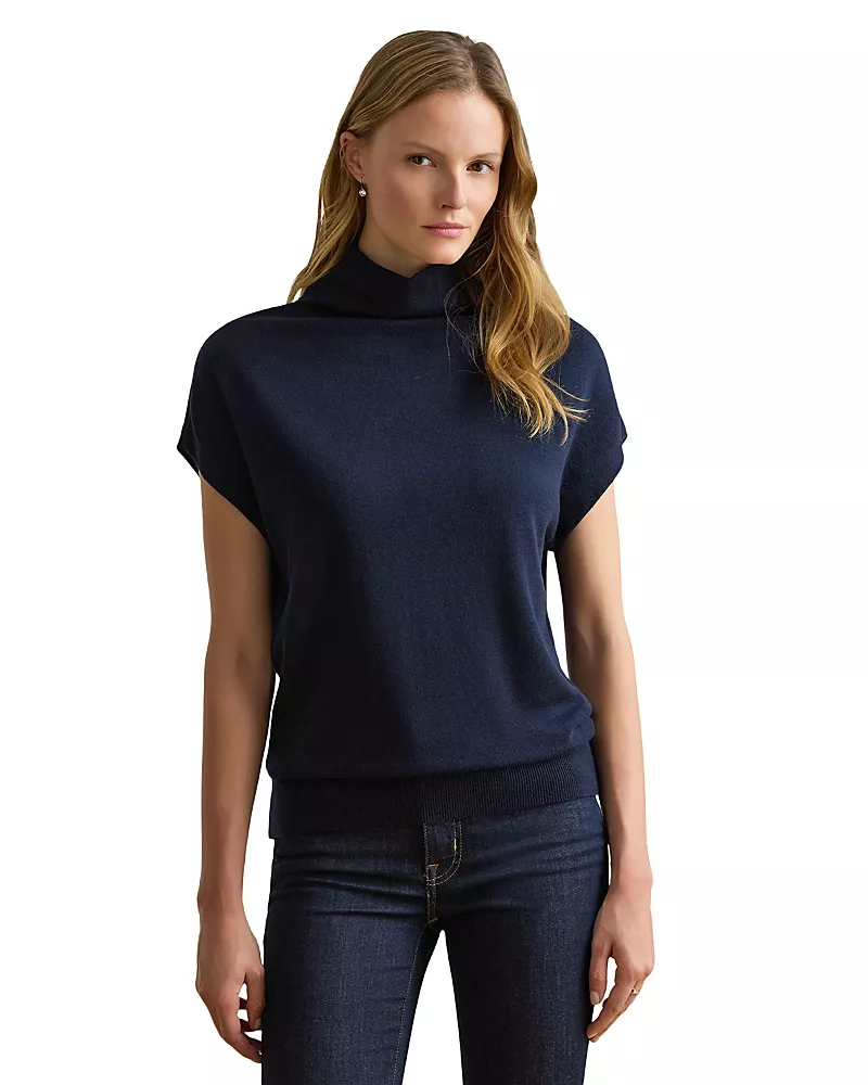Lauren Ralph Lauren Cotton Modal Mockneck Cap Sleeve Sweater