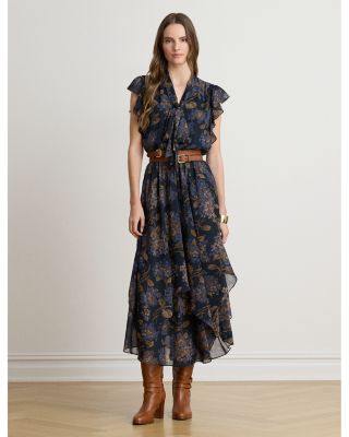 Crinkle Georgette Tie Neck Midi Dress - thumbnail 5