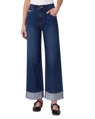 Selvedge Morgan High Rise Cuffed Wide Leg Jeans in Cosmic Dust