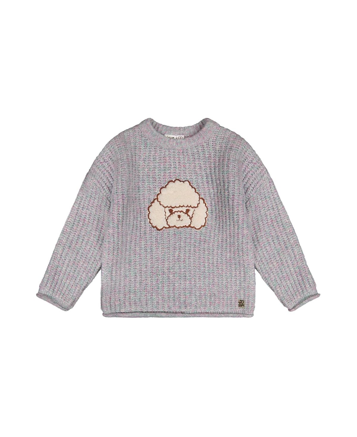 Deux par Deux Girls' Knit Texture Poodle Applique Sweater - Little Kid