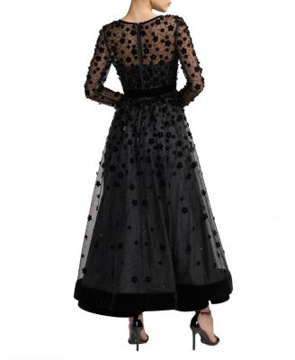 Embellished Illusion Neck Long Sleeve Ankle Dress - thumbnail 2