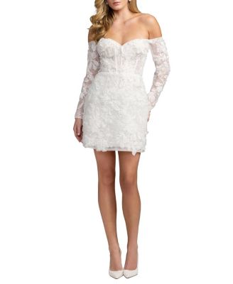  Lace Off The Shoulder Long Sleeve Mini Dress