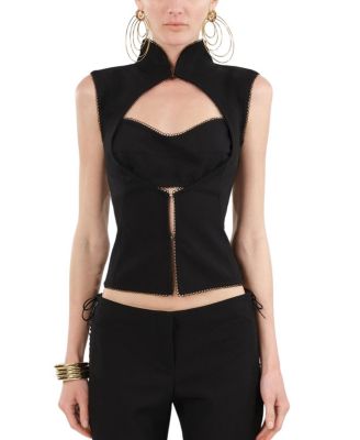  Braid-Trim Bustier Top with Built-In Bra