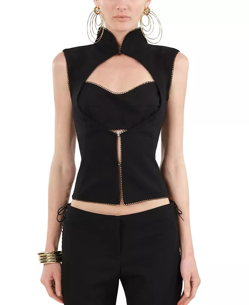 Nocturne Braid-Trim Bustier Top with Built-In Bra