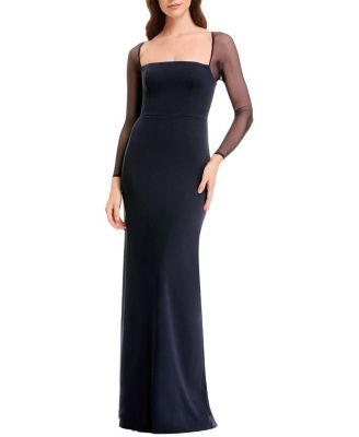  Maxwell Long-Sleeve A-Line Crepe Gown