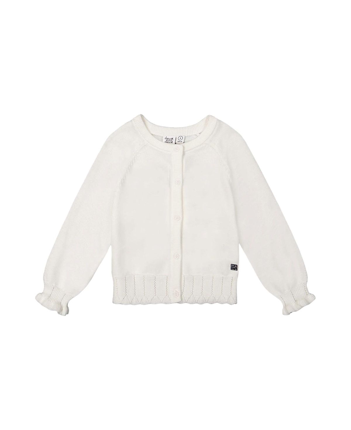 Deux par Deux Girls' Knit Button-Front Scallop Ruffle Trim Cardigan - Baby
