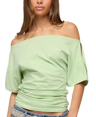  Feng Ruched Off Shoulder Cutout Top