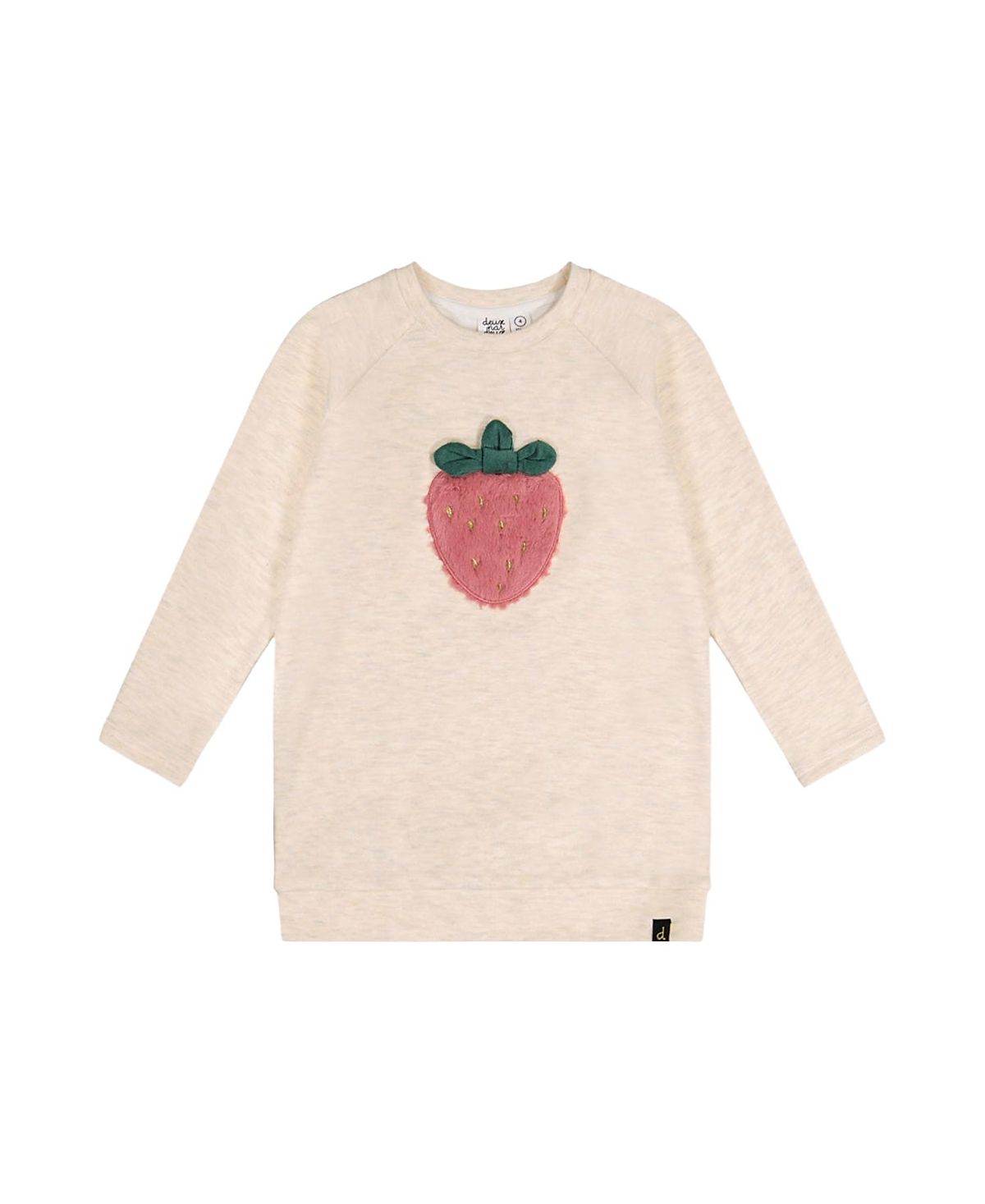 Deux par Deux Girls' Brushed Jersey Strawberry Applique Raglan Sleeve Tunic - Big Kid