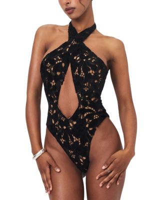  Breanna Velvet Lace Crossover Halter Swimsuit