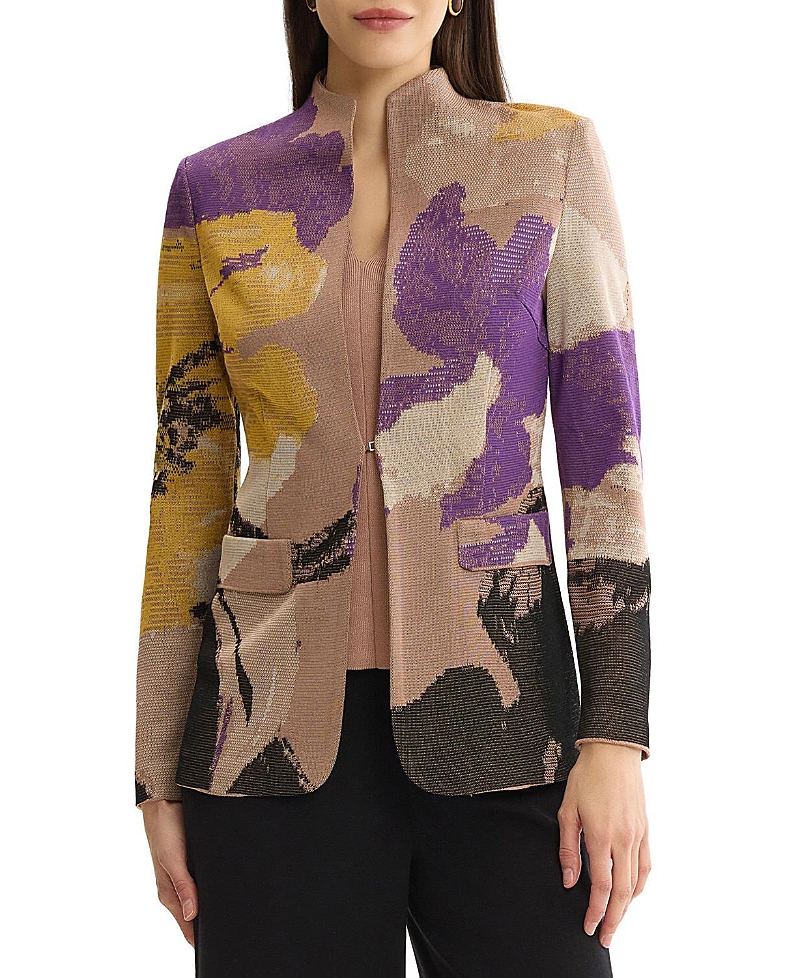 Misook Tailored Floral Jacquard Flat Knit Jacket