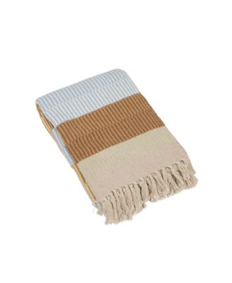  Woven Reclaimed Cotton Blend Throw with Stripes and Fringe