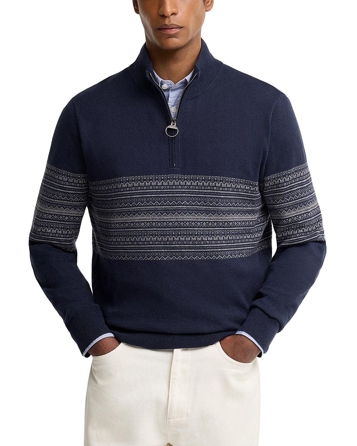 Barbour Millwood Cotton Blend Half Zip Stripe Sweater