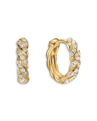David Yurman Petite Pave Hoop Earrings in 18K Yellow Gold with Diamonds, 10mm