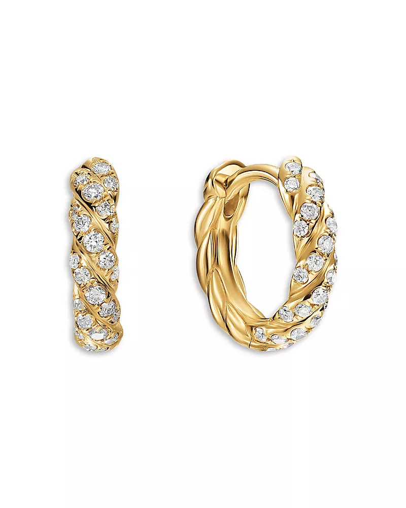 David Yurman Petite Pave Hoop Earrings in 18K Yellow Gold with Diamonds, 10mm