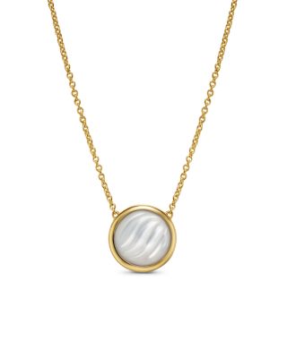David Yurman Sculpted Cable Pendant Necklace in 18K Yellow Gold with Mother of Pearl, 11.3mm