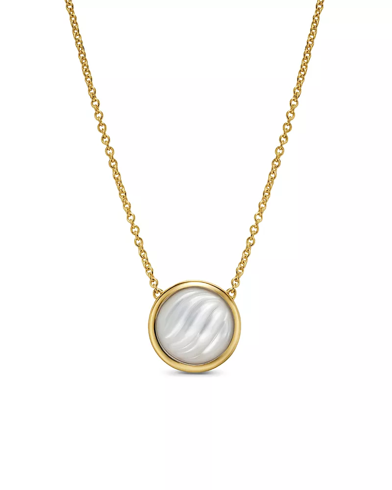 David Yurman Sculpted Cable Pendant Necklace in 18K Yellow Gold with Mother of Pearl, 11.3mm