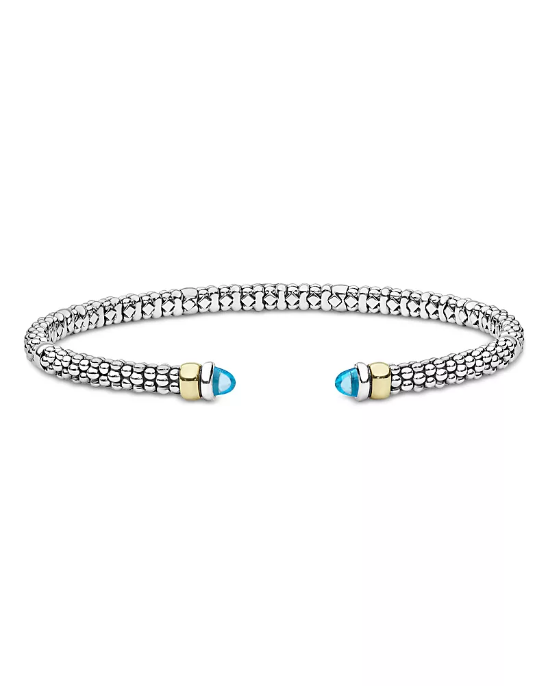 Lagos 14K Yellow Gold & Sterling Silver Signature Caviar Gemstone Cuff Bracelet