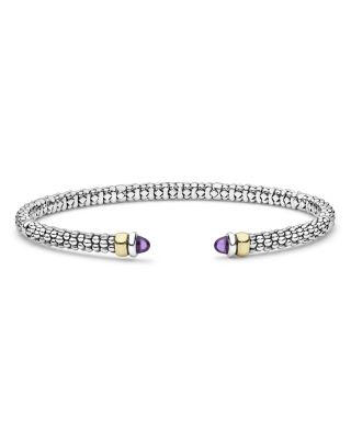 14K Yellow Gold & Sterling Silver Signature Caviar Gemstone Cuff Bracelet