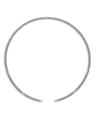 Sterling Silver Signature Caviar Beaded Mini Versa Collar Necklace, 16"