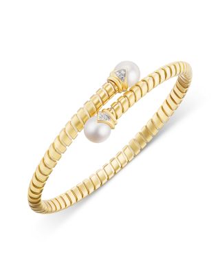 18K Yellow Gold Lina Cultured Freshwater Pearl & Diamond Flex Bypass Bracelet