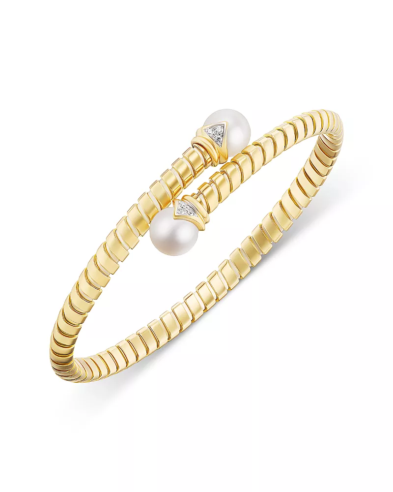 Marina B 18K Yellow Gold Lina Cultured Freshwater Pearl & Diamond Flex Bypass Bracelet