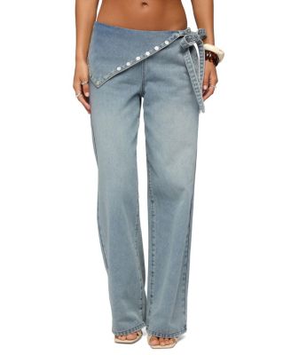 Button Foldover Low Rise Baggy Jeans