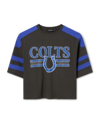  Women's NFL Indianapolis Colts Striped Bling Crop Tee