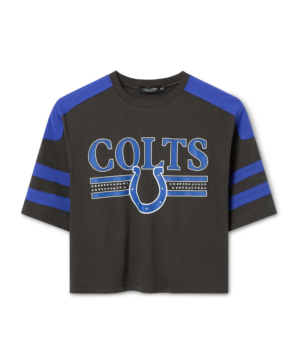 Junk Food Clothing Women's Indianapolis Colts Striped Bling Crop Tee