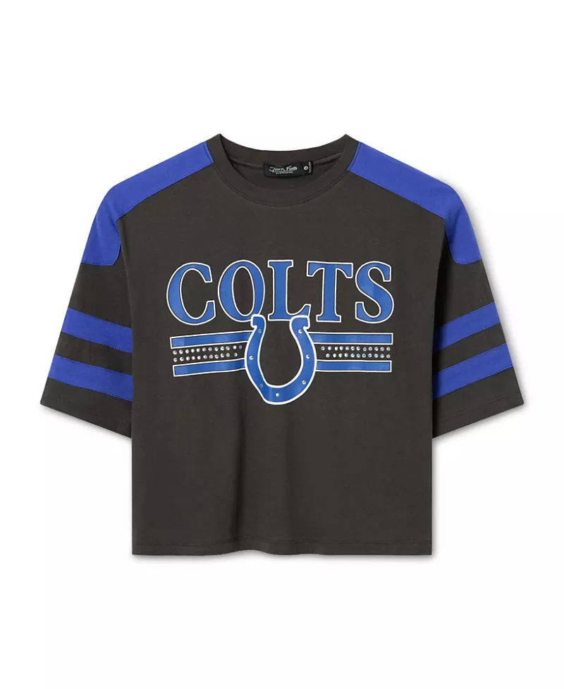 Junk Food Clothing Women's Indianapolis Colts Striped Bling Crop Tee