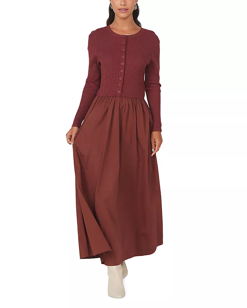 Point Mixed Media Maxi Dress