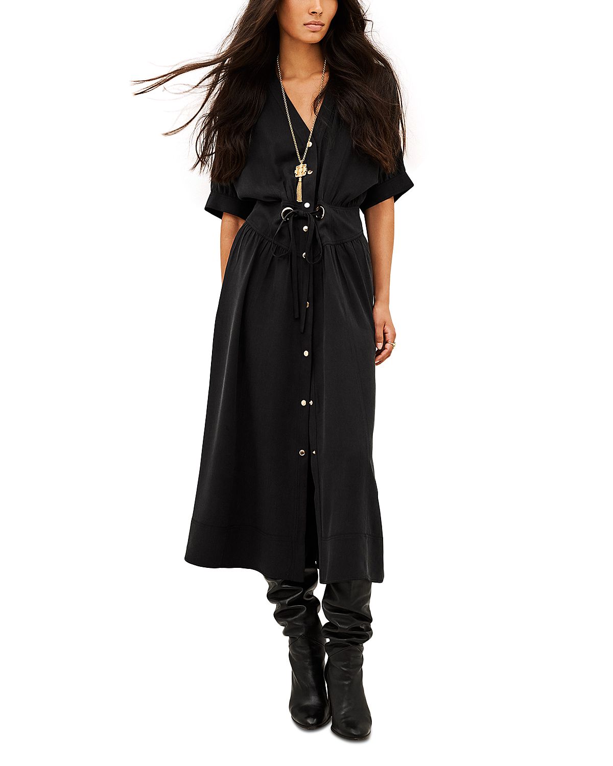 ba & sh Parisa Drawstring Midi Dress