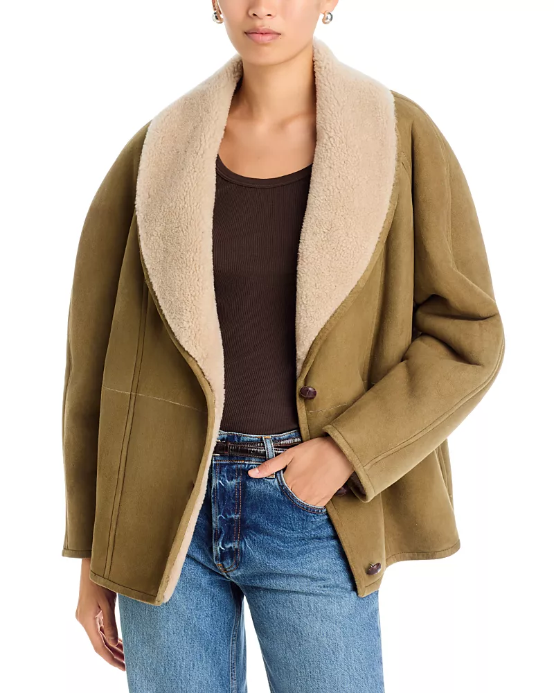 Johnny Was Suede & Shearling Shawl Collar Coat