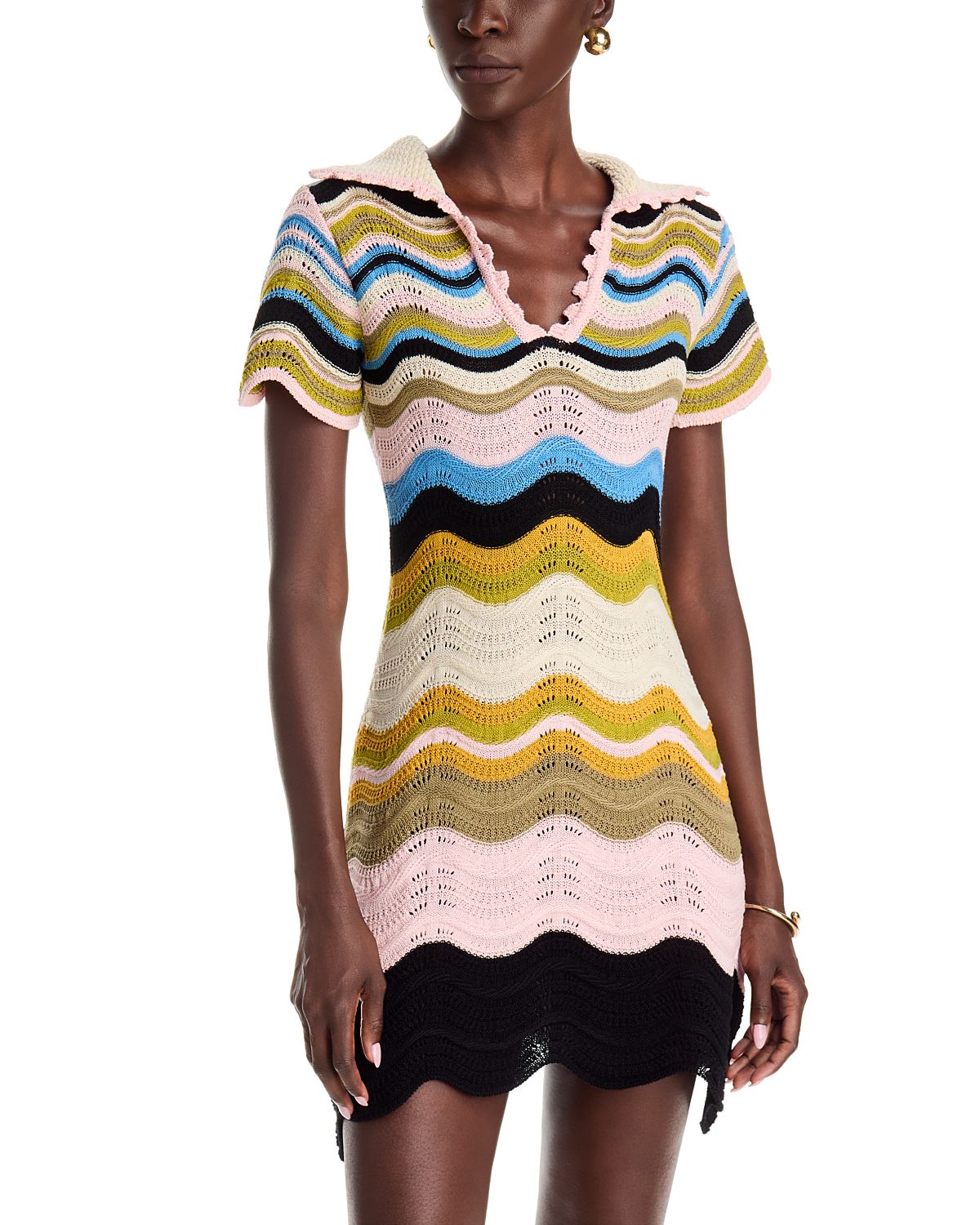 La DoubleJ Chevron Cotton Crochet Mini Dress