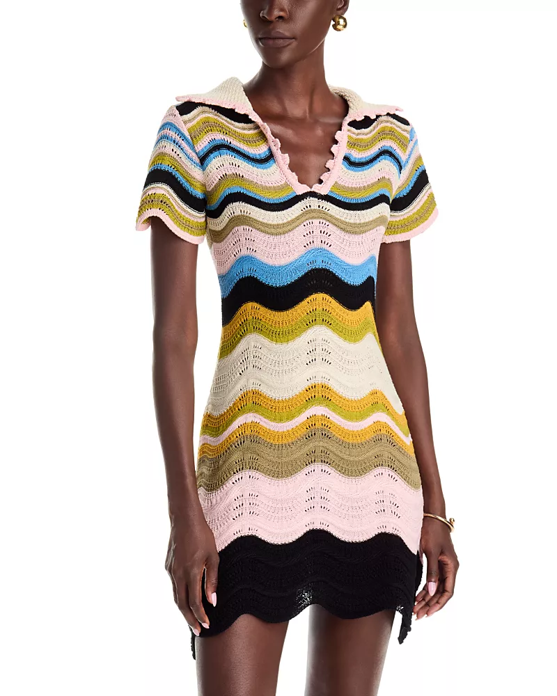 La DoubleJ Chevron Cotton Crochet Mini Dress