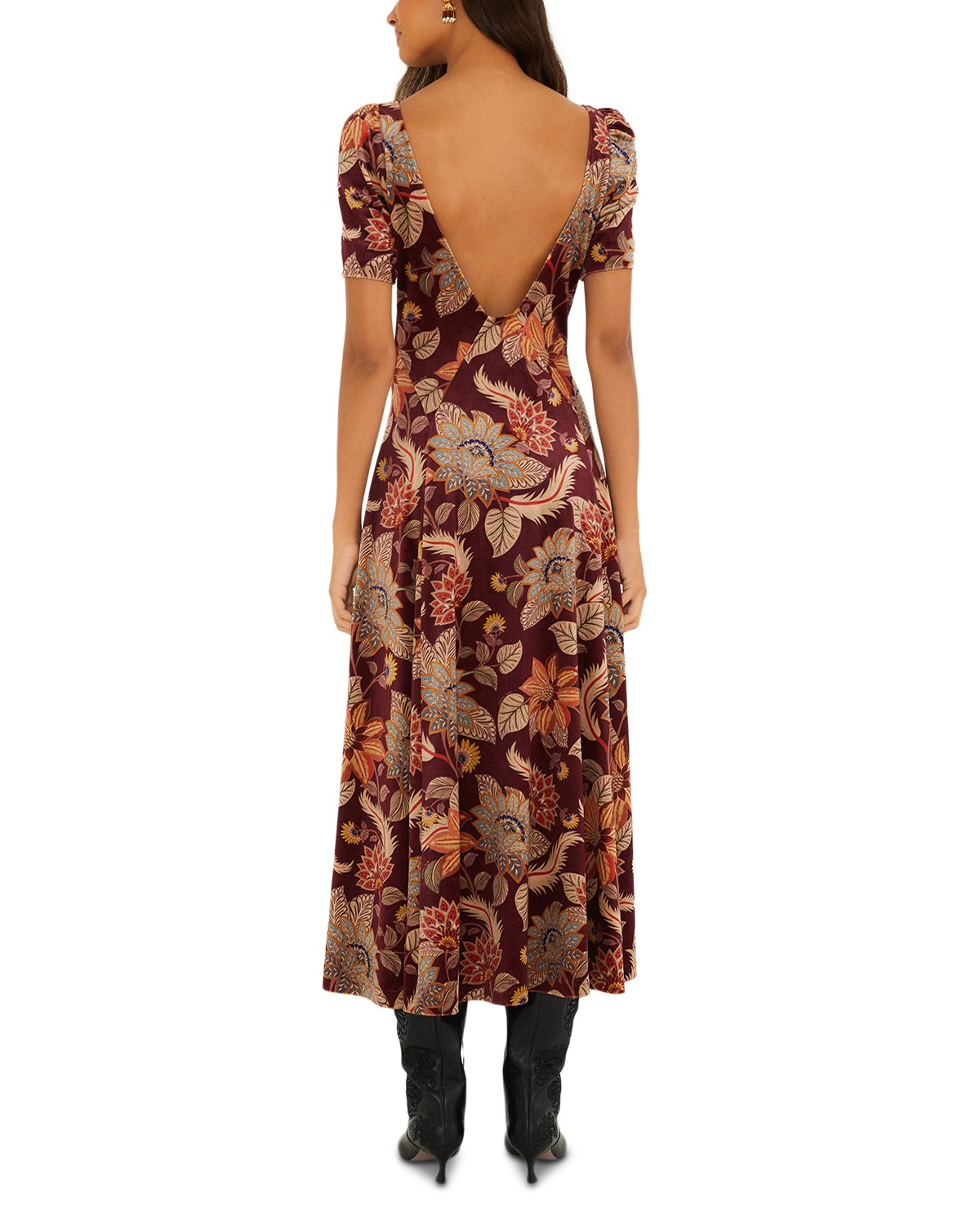Printed Velvet Low Back Maxi Dress