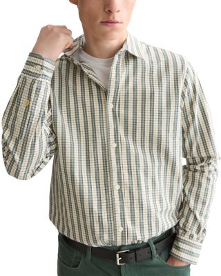 Cotton Micro Check Stripe Button Down Shirt
