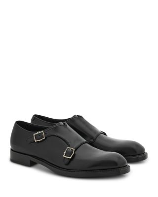 Ferragamo Men's Double Monk Strap Leather Loafers