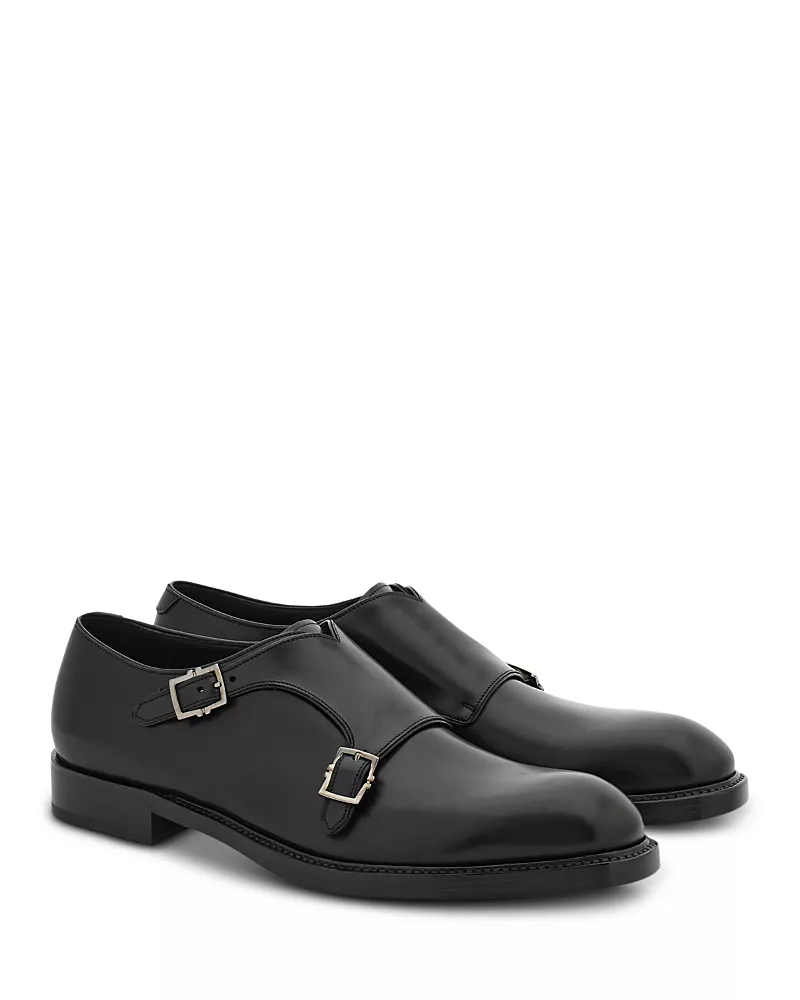 Ferragamo Men's Double Monk Strap Leather Loafers