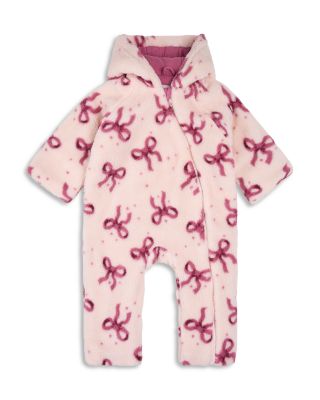Girls' Bow Print Faux Sherpa Hooded Bunting Playsuit Coverall - Baby