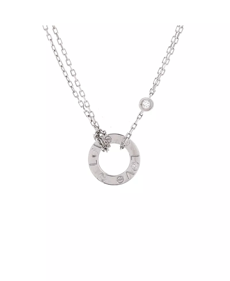 Pre-Owned Cartier 2 Diamonds Love Pendant Necklace 18K White Gold with Diamonds, 16