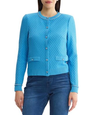 Ming Wang Raised Diamond Ribbed Knit Cardigan