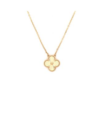  Vintage Alhambra Pendant Necklace Guilloche 18K Gold, 17.5"