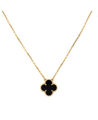  Vintage Alhambra Pendant Necklace 18K Gold and Onyx, 16.5"